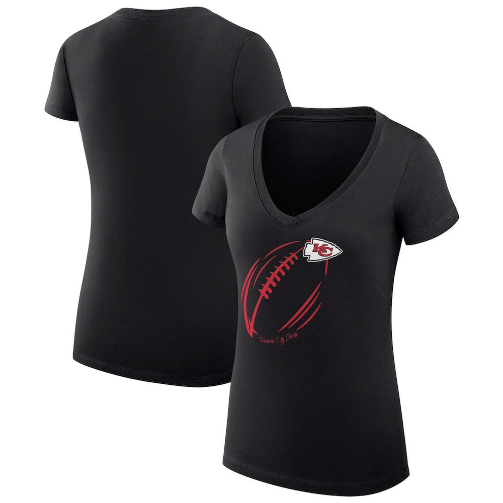NFL Kansas City Chiefs G-III 4Her by Carl Banks Women's Super-Slim Fit Lightweight Subtle Football V-Neck T-Shirt