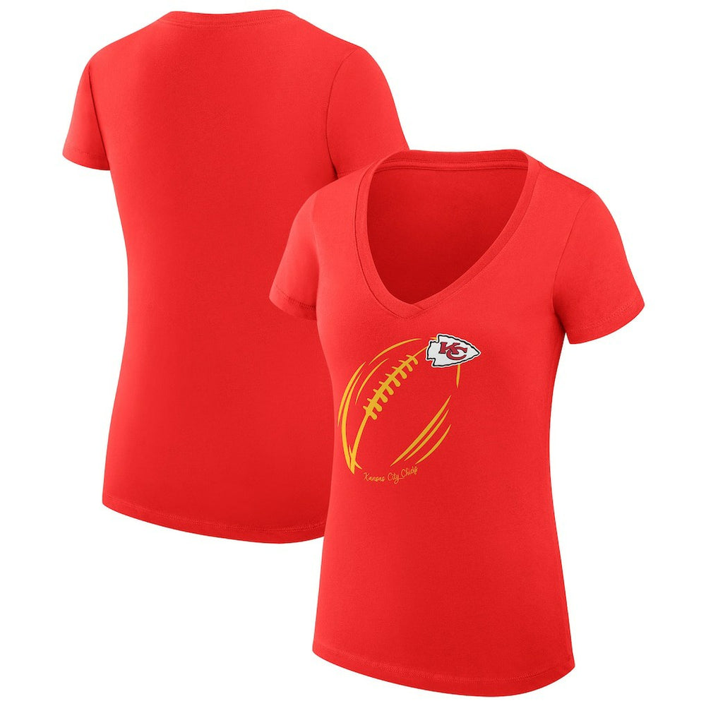 NFL Kansas City Chiefs G-III 4Her by Carl Banks Women's Super-Slim Fit Lightweight Subtle Football V-Neck T-Shirt