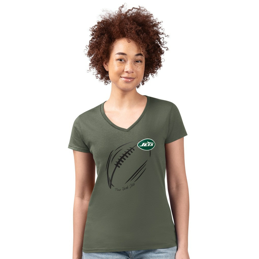 NFL New York Jets G-III 4Her by Carl Banks Women's Super-Slim Fit Lightweight Subtle Football V-Neck T-Shirt