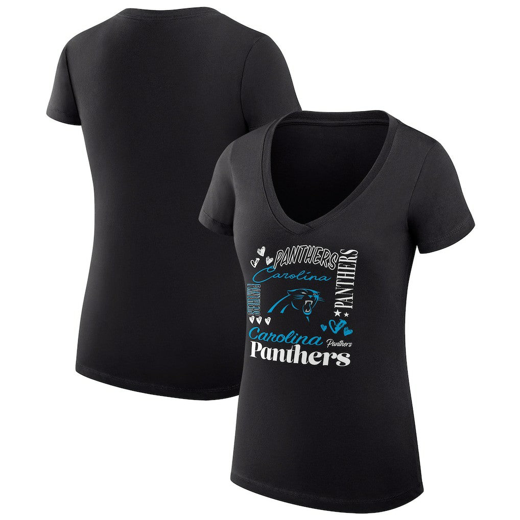 NFL Carolina Panthers G-III 4Her by Carl Banks Women's Super-Slim Fit Lightweight Collage Team V-Neck T-Shirt