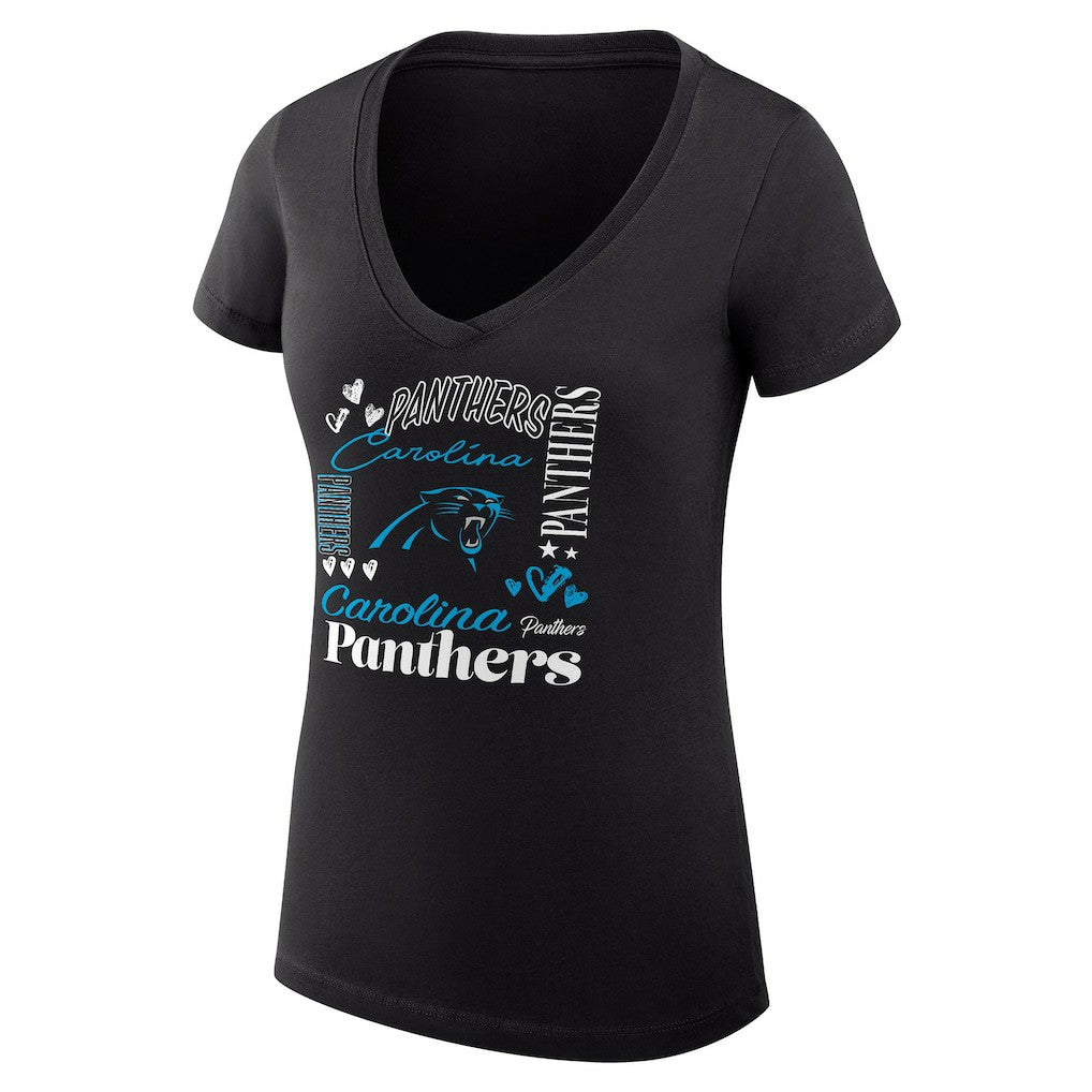 NFL Carolina Panthers G-III 4Her by Carl Banks Women's Super-Slim Fit Lightweight Collage Team V-Neck T-Shirt