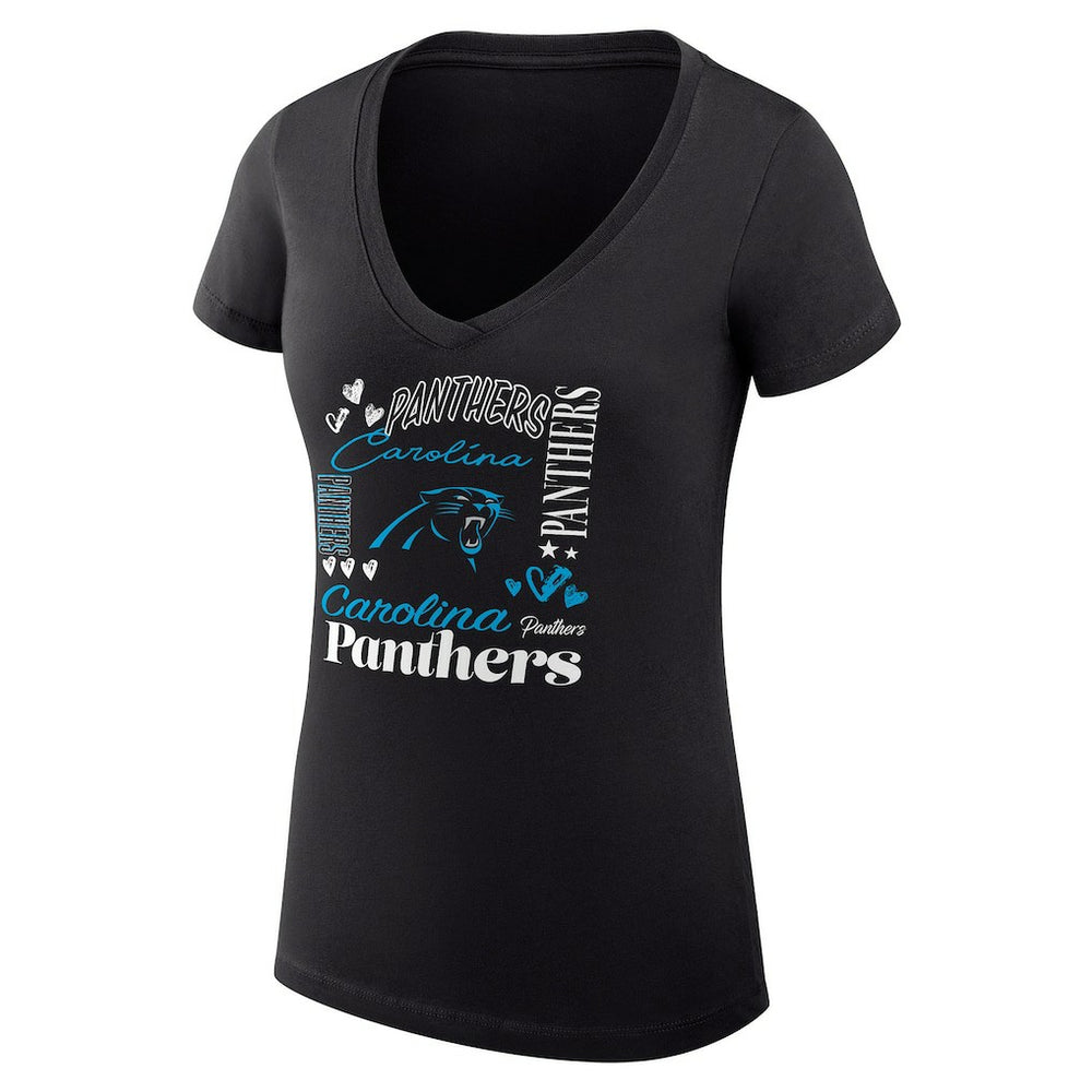 NFL Carolina Panthers G-III 4Her by Carl Banks Women's Super-Slim Fit Lightweight Collage Team V-Neck T-Shirt