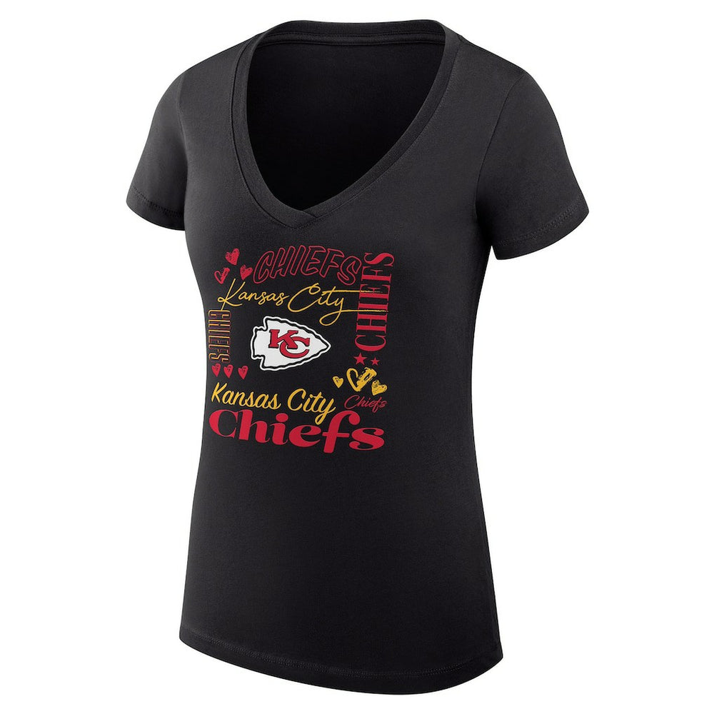 NFL Kansas City Chiefs G-III 4Her by Carl Banks Women's Super-Slim Fit Lightweight Collage Team V-Neck T-Shirt