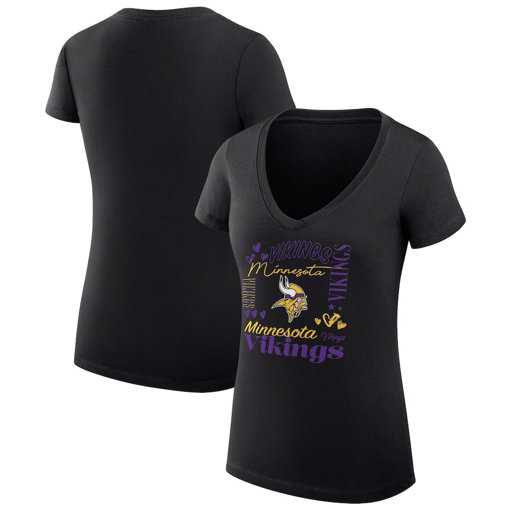 NFL Minnesota Vikings G-III 4Her by Carl Banks Women's Super-Slim Fit Lightweight Collage Team V-Neck T-Shirt