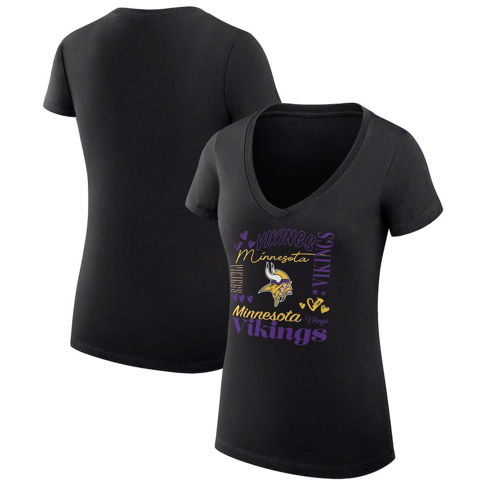 NFL Minnesota Vikings G-III 4Her by Carl Banks Women's Super-Slim Fit Lightweight Collage Team V-Neck T-Shirt