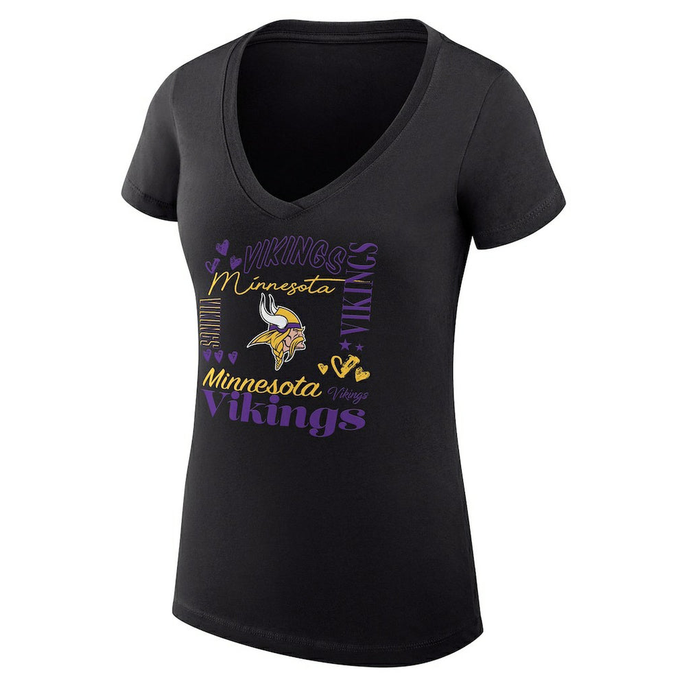 NFL Minnesota Vikings G-III 4Her by Carl Banks Women's Super-Slim Fit Lightweight Collage Team V-Neck T-Shirt