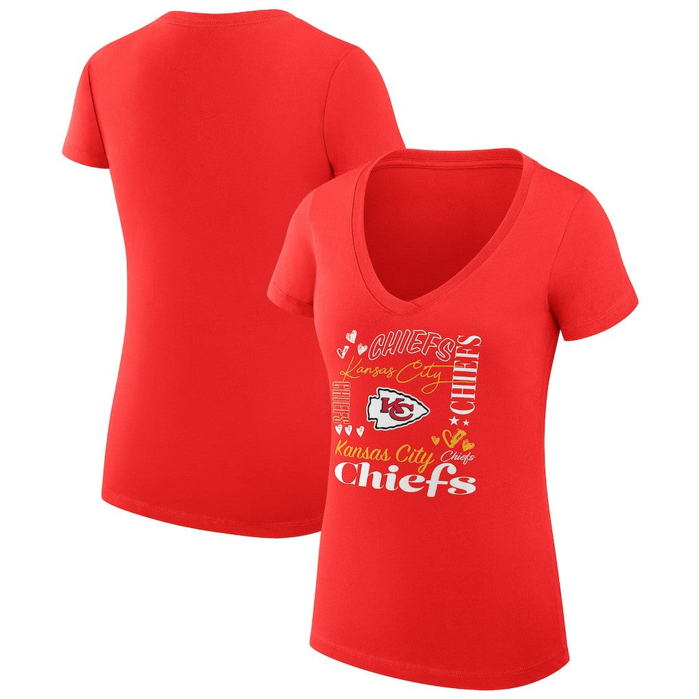NFL Kansas City Chiefs G-III 4Her by Carl Banks Women's Super-Slim Fit Lightweight Collage Team V-Neck T-Shirt