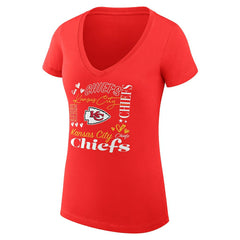 NFL Kansas City Chiefs G-III 4Her by Carl Banks Women's Super-Slim Fit Lightweight Collage Team V-Neck T-Shirt