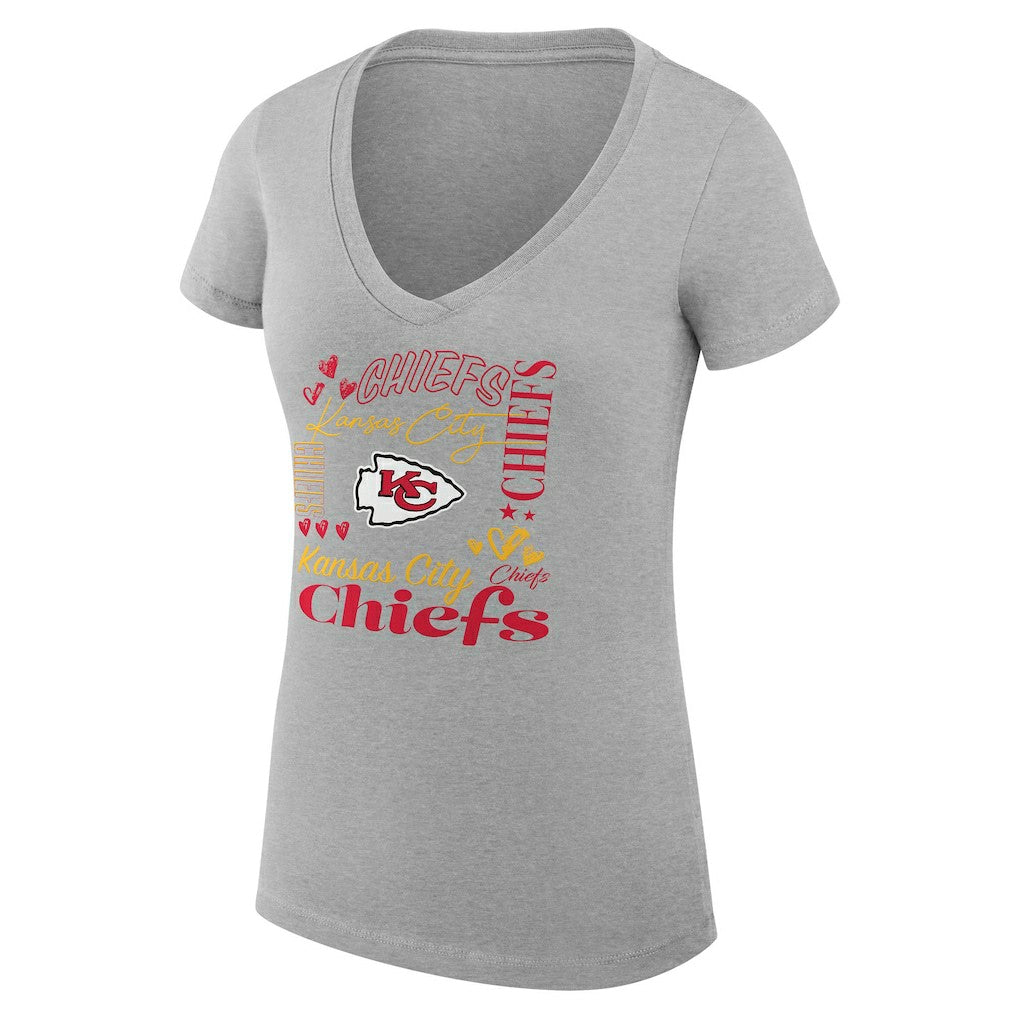 NFL Kansas City Chiefs G-III 4Her by Carl Banks Women's Super-Slim Fit Lightweight Collage Team V-Neck T-Shirt