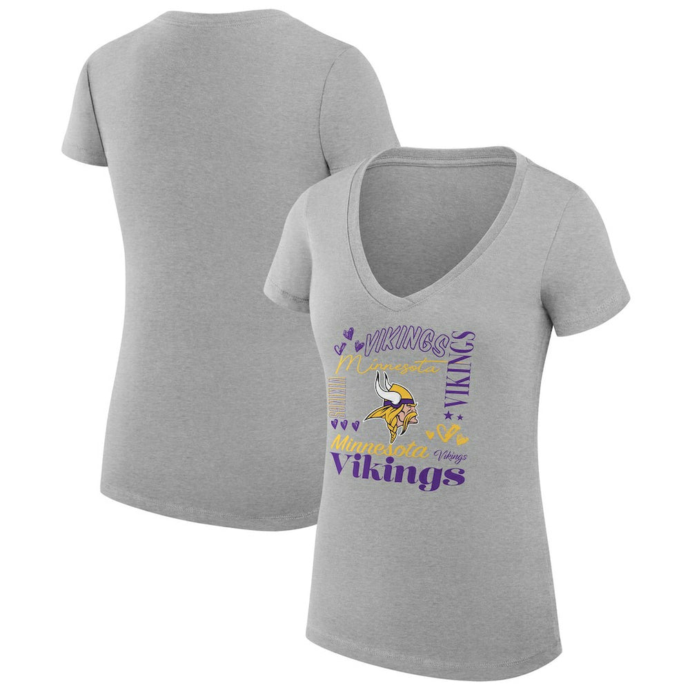NFL Minnesota Vikings G-III 4Her by Carl Banks Women's Super-Slim Fit Lightweight Collage Team V-Neck T-Shirt