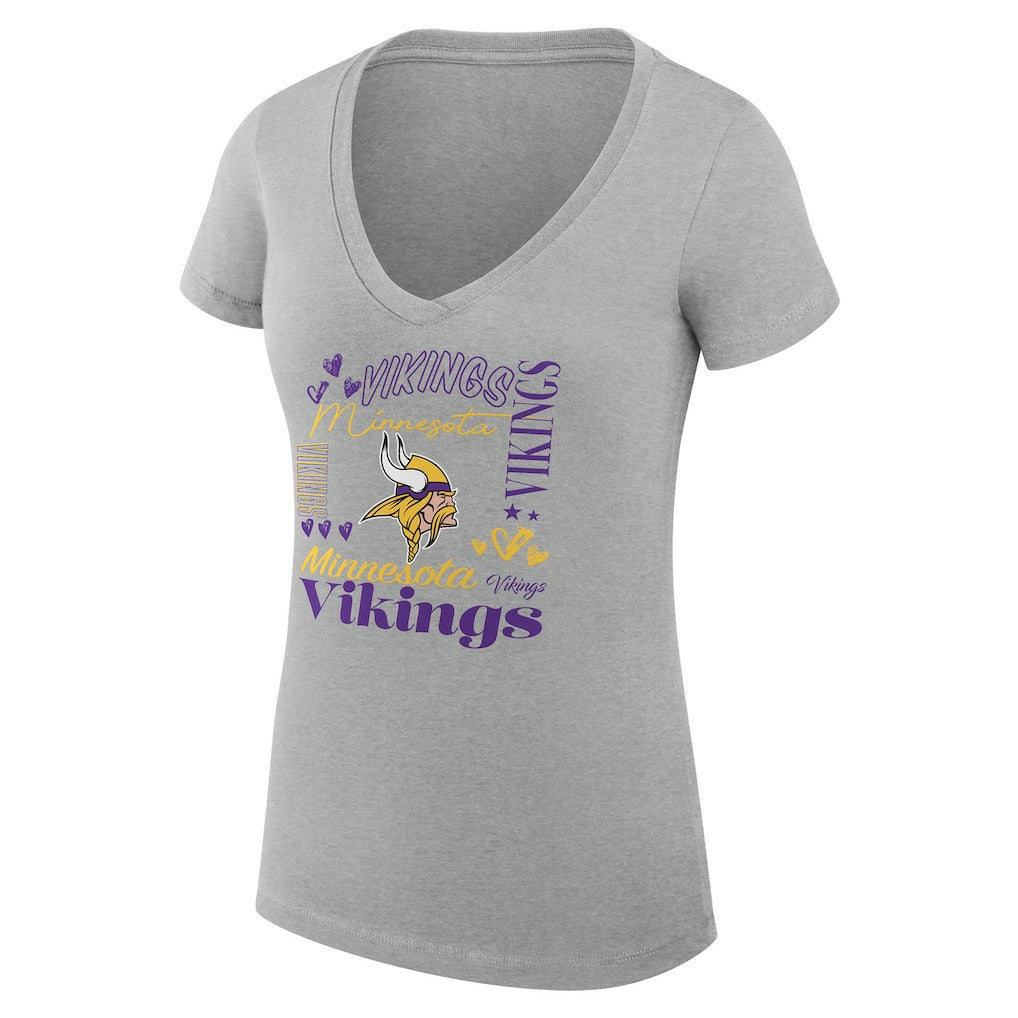 NFL Minnesota Vikings G-III 4Her by Carl Banks Women's Super-Slim Fit Lightweight Collage Team V-Neck T-Shirt