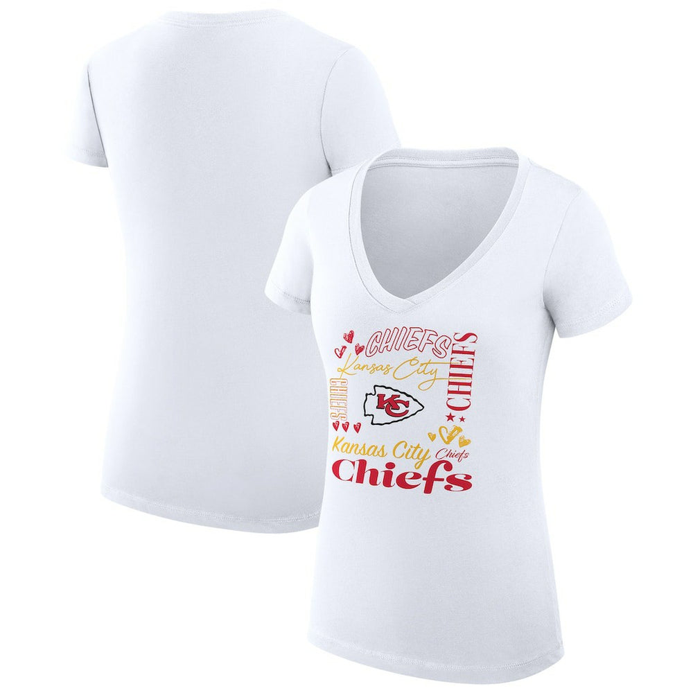 NFL Kansas City Chiefs G-III 4Her by Carl Banks Women's Super-Slim Fit Lightweight Collage Team V-Neck T-Shirt