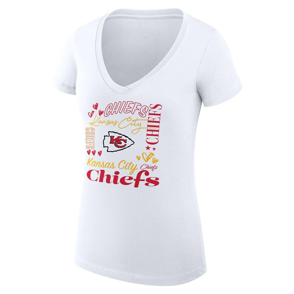 NFL Kansas City Chiefs G-III 4Her by Carl Banks Women's Super-Slim Fit Lightweight Collage Team V-Neck T-Shirt