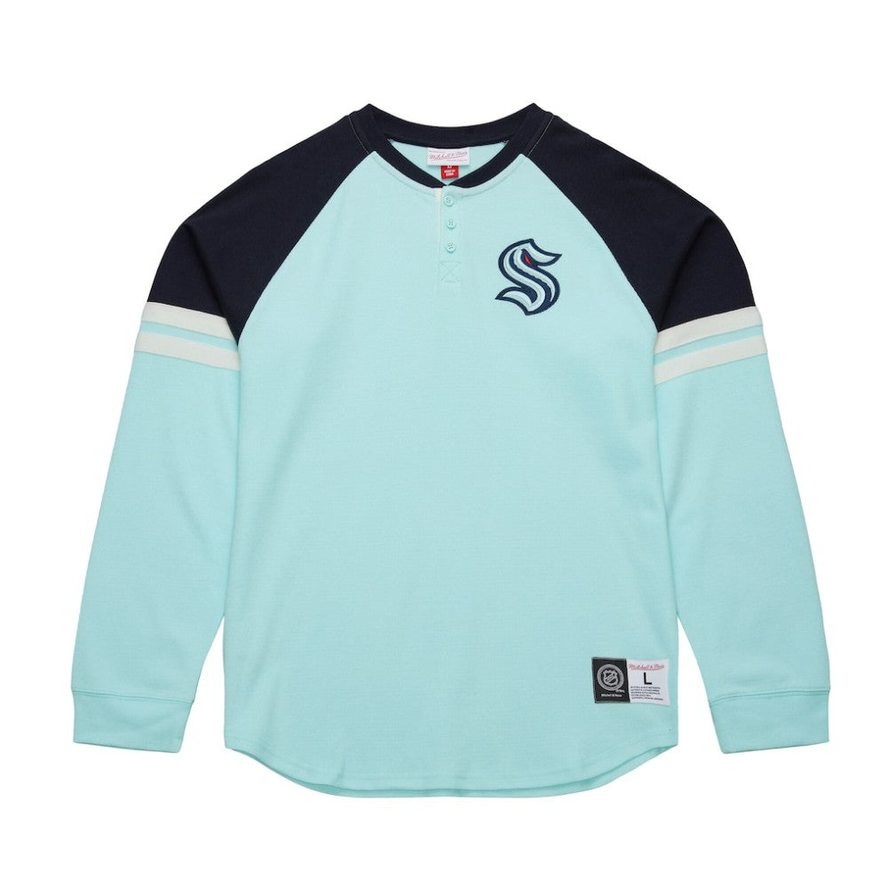 Seattle Kraken Mitchell & Ness Thermal Henley Long Sleeve T-Shirt