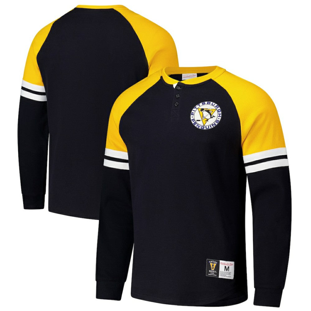 Pittsburgh Penguins Mitchell & Ness Thermal Henley Long Sleeve T-Shirt