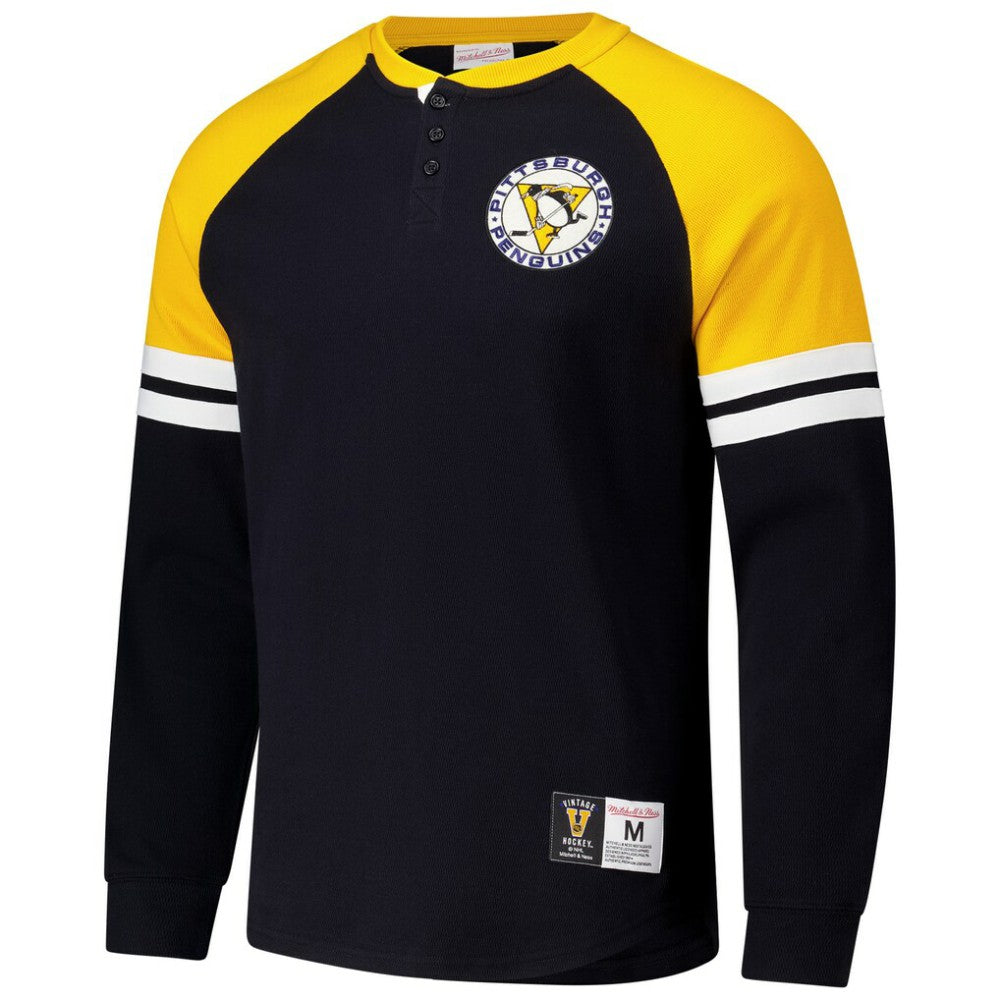 Pittsburgh Penguins Mitchell & Ness Thermal Henley Long Sleeve T-Shirt
