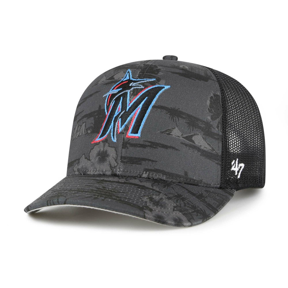 Miami Marlins Fiji Trucker Adjustable Hat - Black | 47 brand