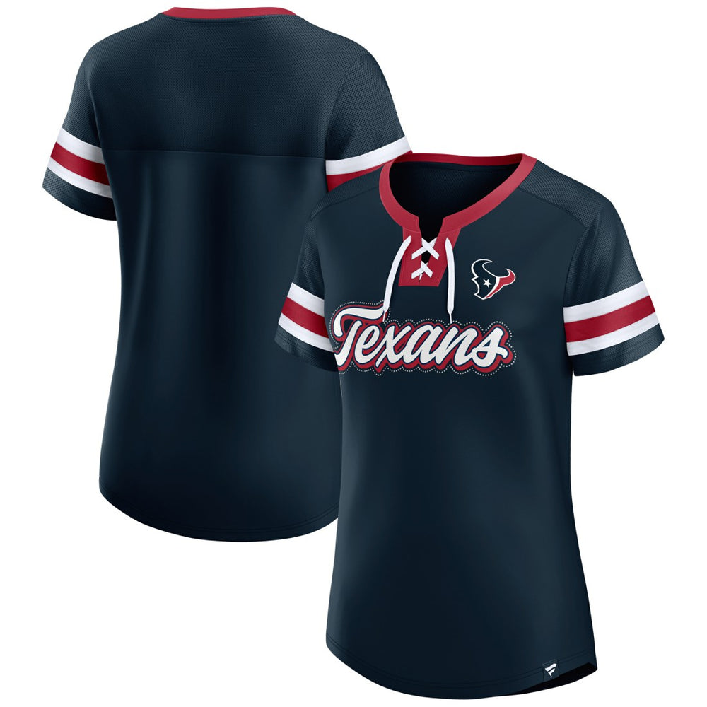 NFL Houston Texans Women's Iconic Bling Athena Lace-Up V-Neck T-Shirt