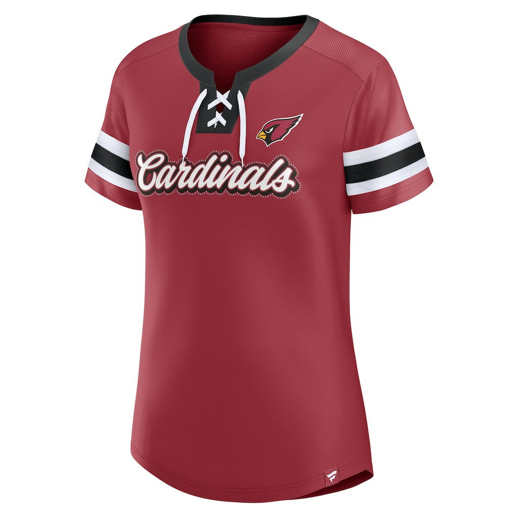 NFL Arizona Cardinals Women's Iconic Bling Athena Lace-Up V-Neck T-Shirt