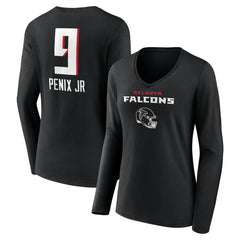 NFL Atlanta Falcons Michael Penix Jr.  Women's Name & Number Team Wordmark Long Sleeve V-Neck T-Shirt