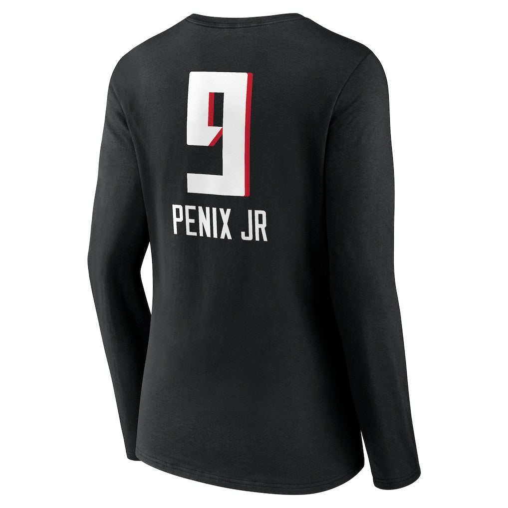 NFL Atlanta Falcons Michael Penix Jr.  Women's Name & Number Team Wordmark Long Sleeve V-Neck T-Shirt