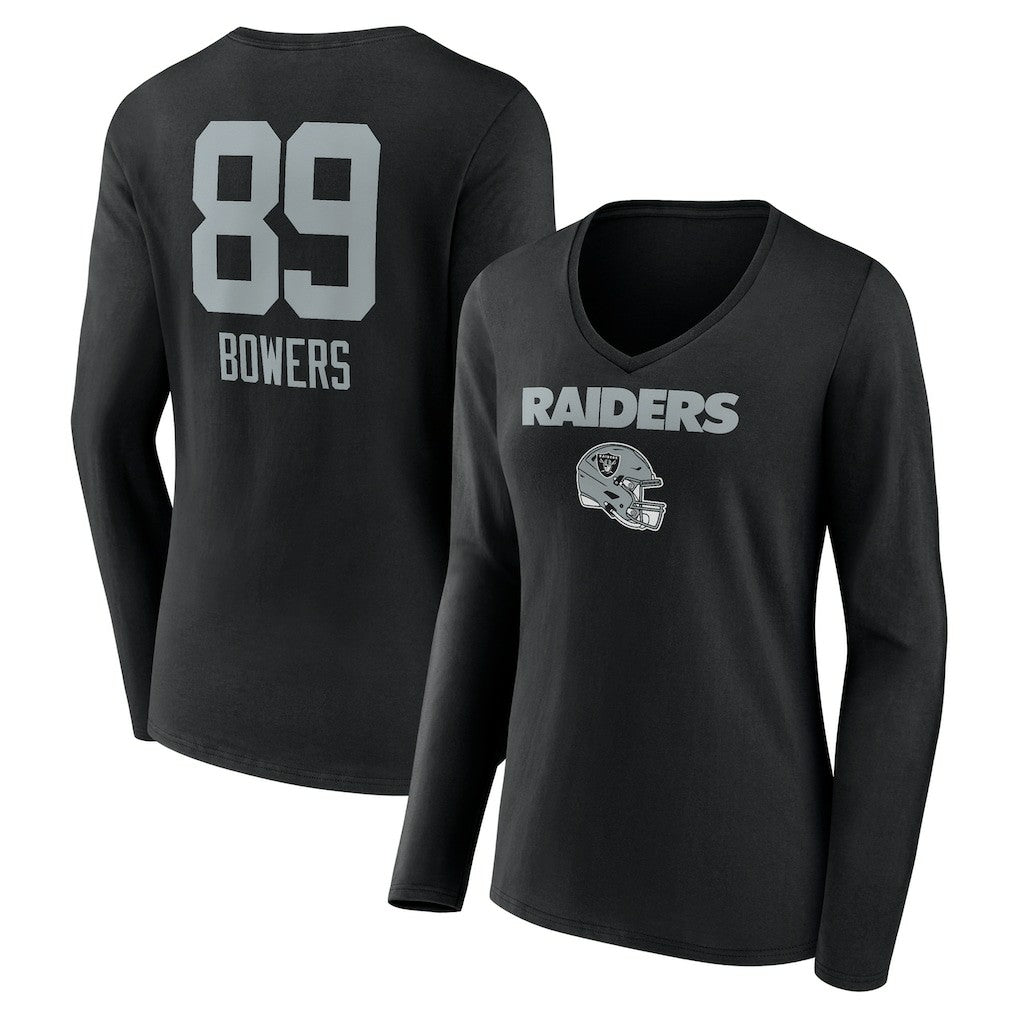 NFL Las Vegas Raiders Brock Bowers  Women's Name & Number Team Wordmark Long Sleeve V-Neck T-Shirt