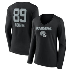 NFL Las Vegas Raiders Brock Bowers  Women's Name & Number Team Wordmark Long Sleeve V-Neck T-Shirt