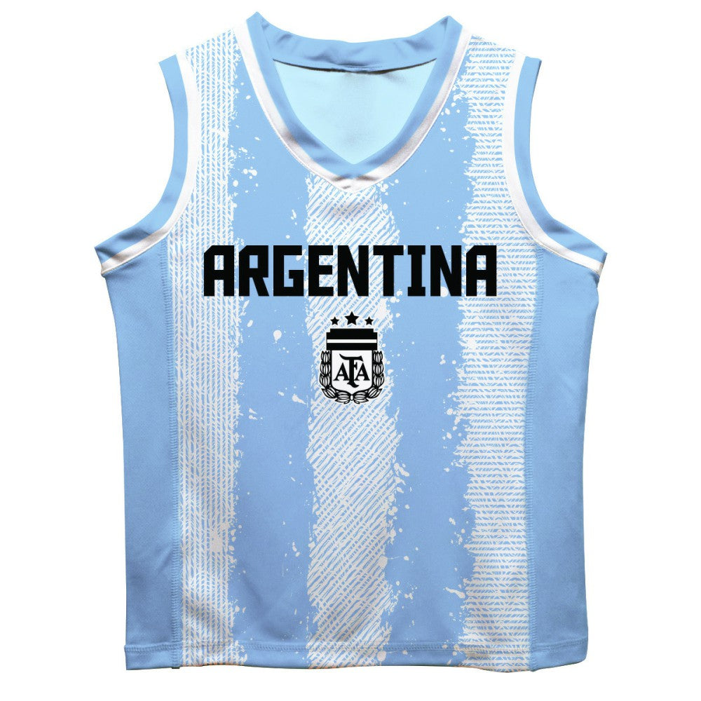 Lionel Messi Argentina National Team Vive La Fete Youth Painted Stripes Basketball Jersey / Soccer For sale