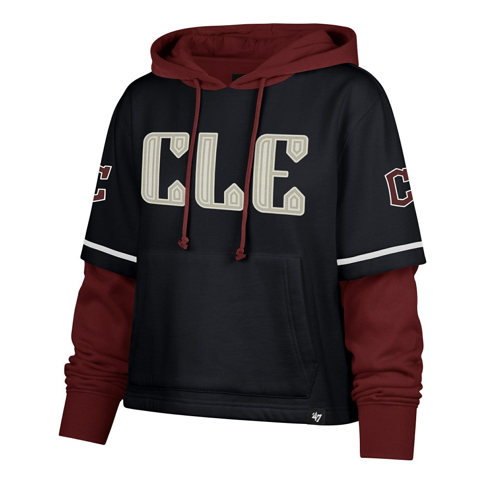 Cleveland Guardians Women's City Connect Shortstop Cropped Pullover Hoodie - Navy | 47 brand