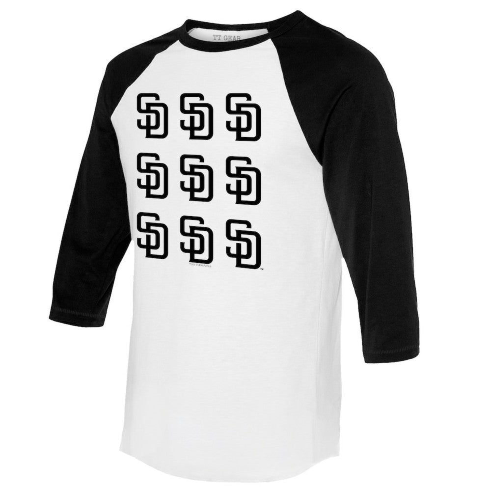 San Diego Padres Tiny Turnip Women's Logo Grid 3/4 Sleeve Raglan T-Shirt - White/Black