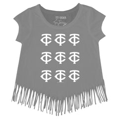Minnesota Twins Tiny Turnip Girls Youth Logo Grid Fringe T-Shirt - Gray
