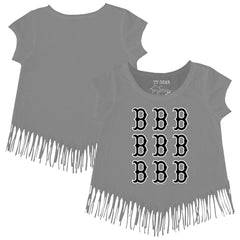 Boston Red Sox Tiny Turnip Girls Youth Logo Grid Fringe T-Shirt - Gray