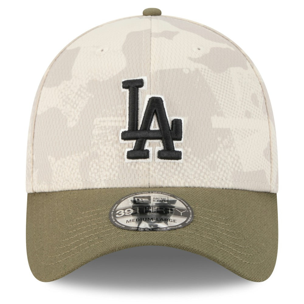 Los Angeles Dodgers 2025 Armed Forces Day 39THIRTY Flex Hat - Light Beige/Olive | New Era