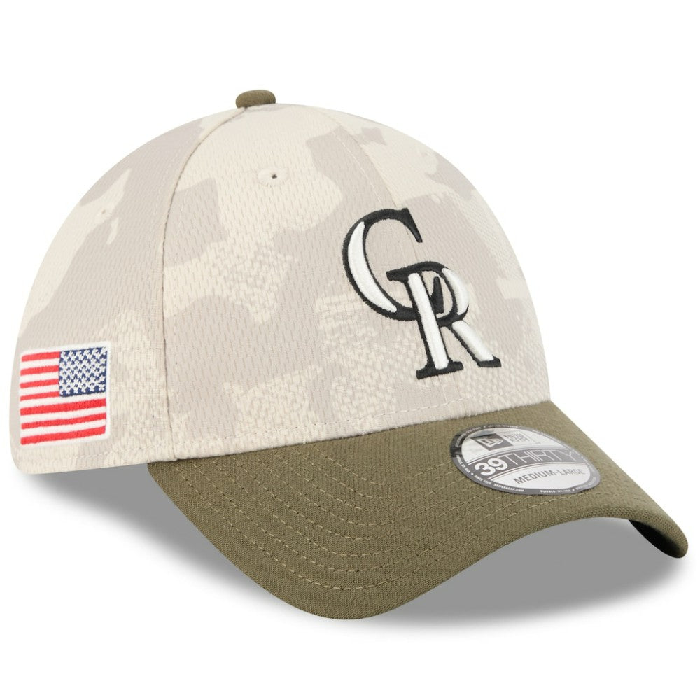 Colorado Rockies 2025 Armed Forces Day 39THIRTY Flex Hat - Light Beige/Olive | New Era