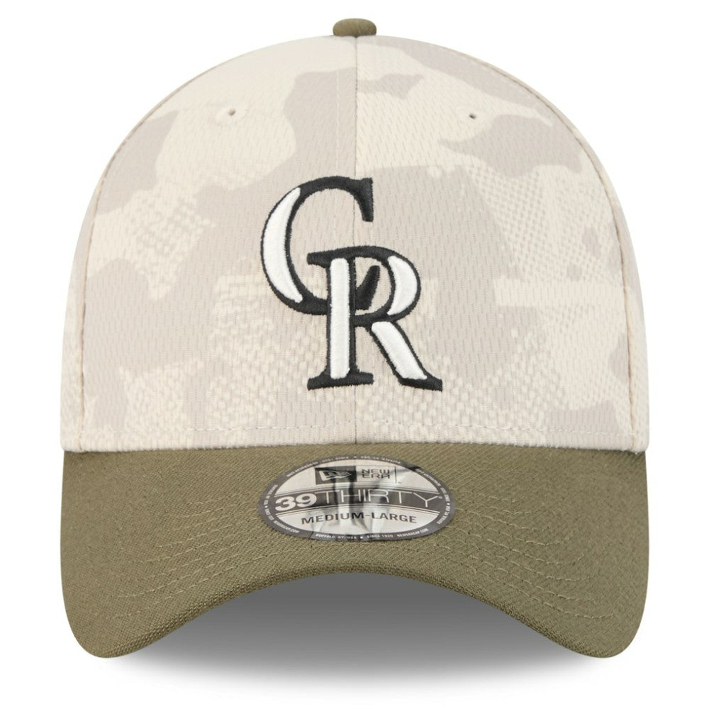 Colorado Rockies 2025 Armed Forces Day 39THIRTY Flex Hat - Light Beige/Olive | New Era