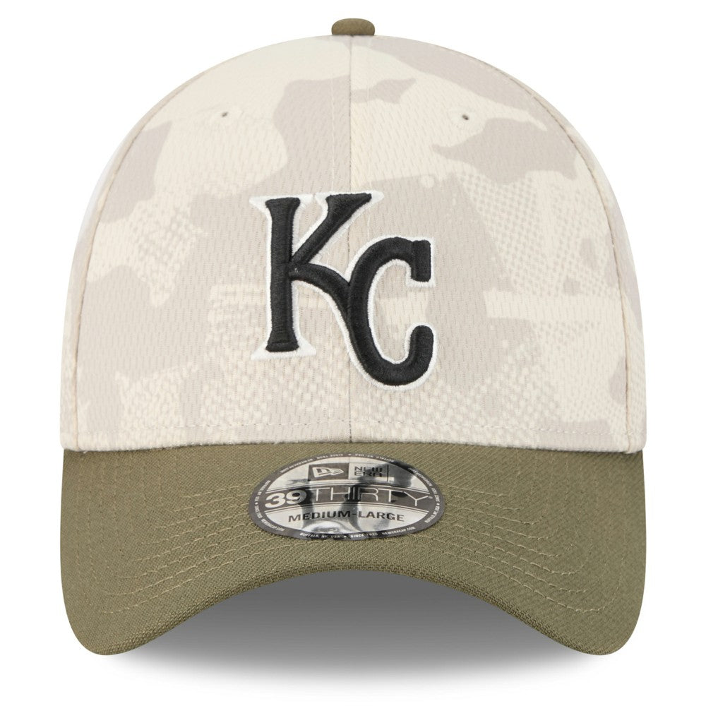 Kansas City Royals 2025 Armed Forces Day 39THIRTY Flex Hat - Light Beige/Olive | New Era