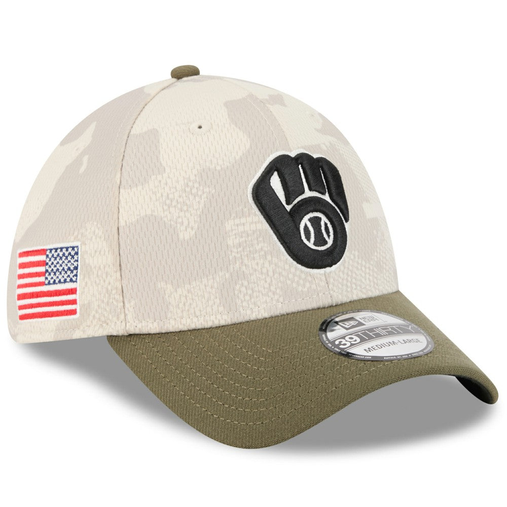 Milwaukee Brewers 2025 Armed Forces Day 39THIRTY Flex Hat - Light Beige/Olive | New Era