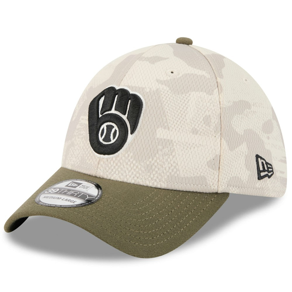 Milwaukee Brewers 2025 Armed Forces Day 39THIRTY Flex Hat - Light Beige/Olive | New Era