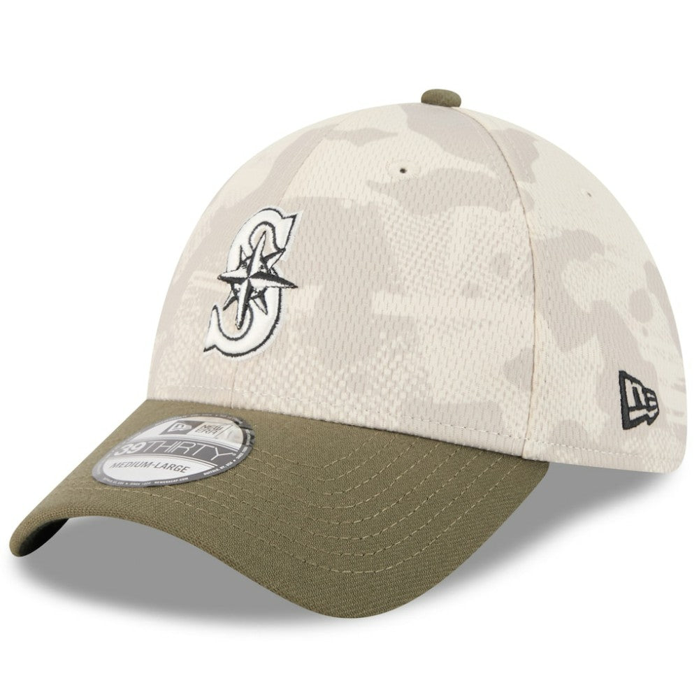 Seattle Mariners 2025 Armed Forces Day 39THIRTY Flex Hat - Light Beige/Olive | New Era