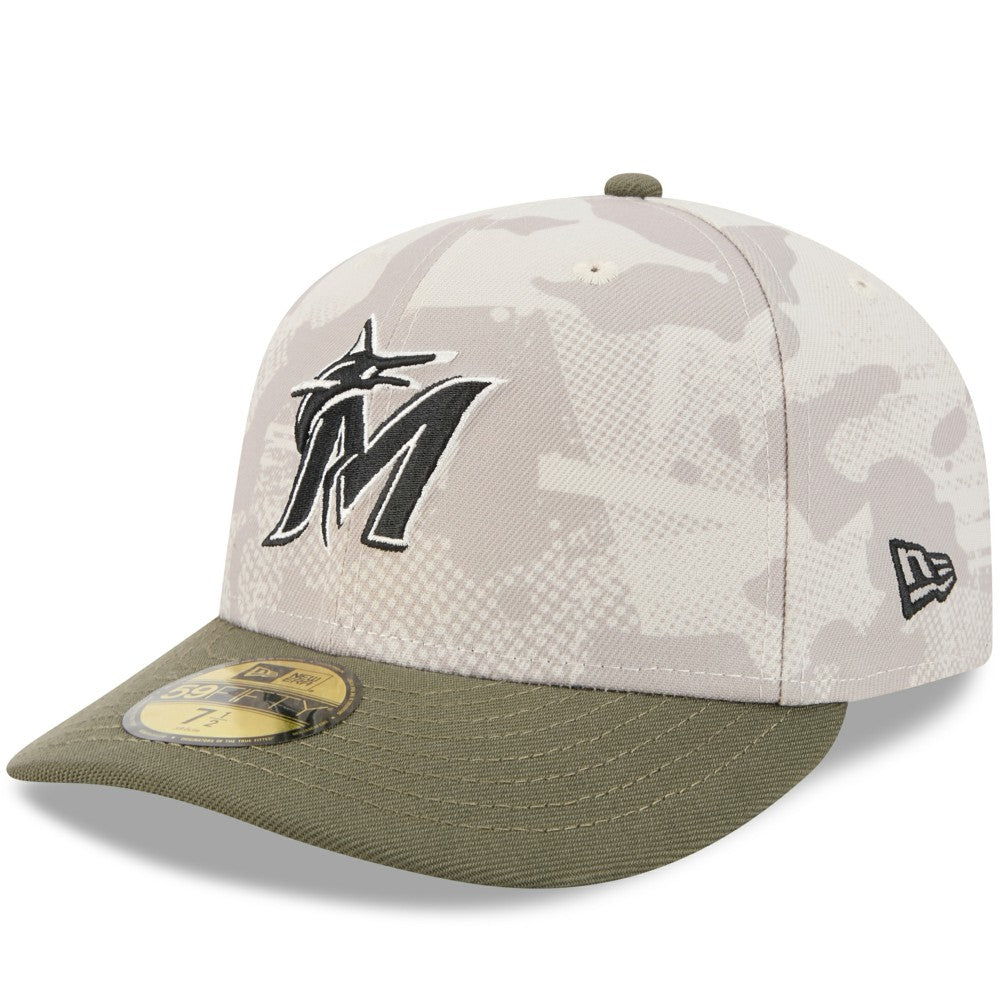 Miami Marlins 2025 Armed Forces Day 59FIFTY Fitted Hat - Light Beige/Olive | New Era
