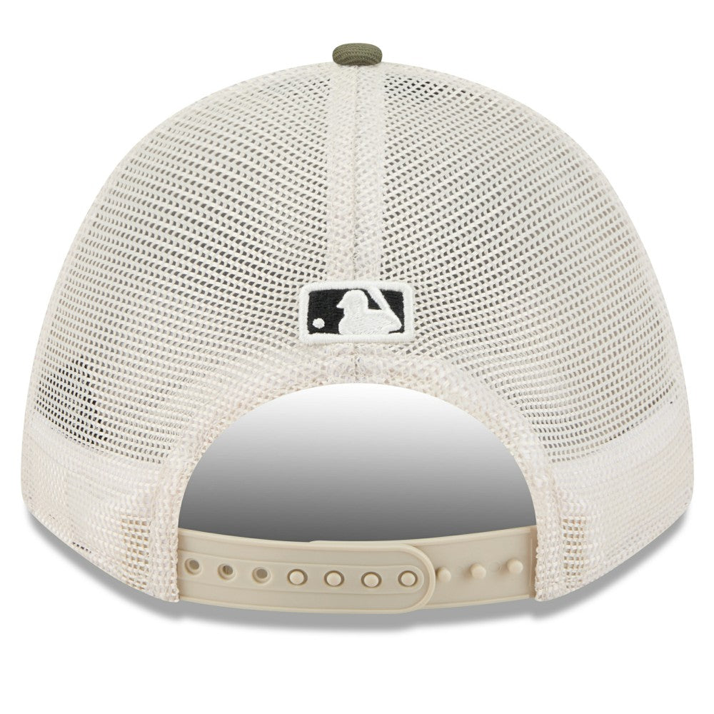 Miami Marlins 2025 Armed Forces Day 9FORTY M-Crown A-Frame Adjustable Hat - Light Beige/Olive | New Era
