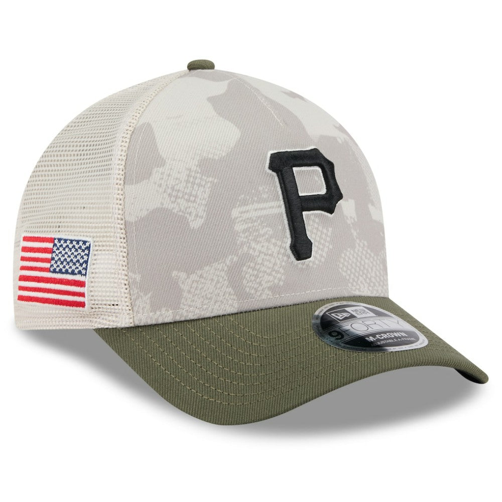 Pittsburgh Pirates 2025 Armed Forces Day 9FORTY M-Crown A-Frame Adjustable Hat - Light Beige/Olive | New Era
