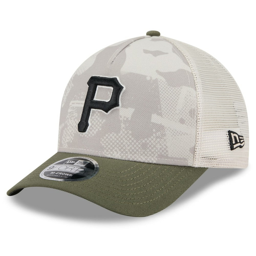 Pittsburgh Pirates 2025 Armed Forces Day 9FORTY M-Crown A-Frame Adjustable Hat - Light Beige/Olive | New Era