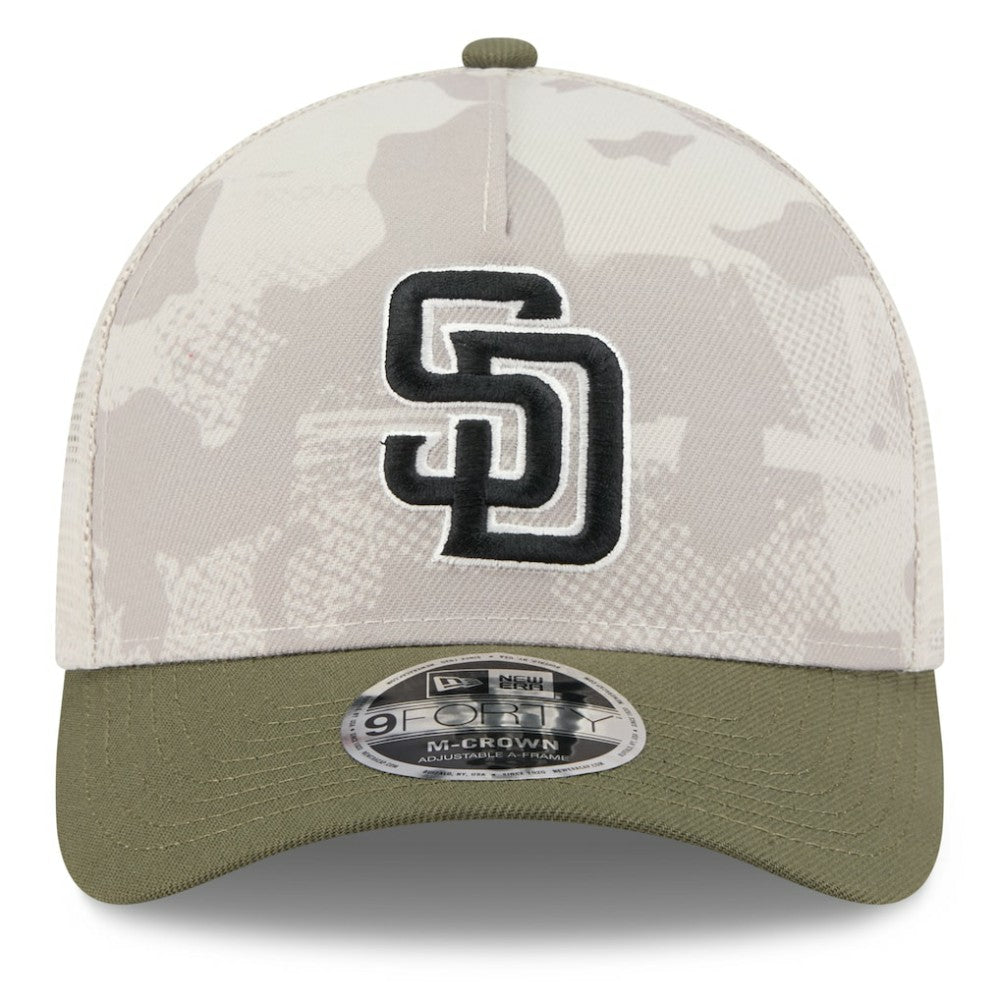 San Diego Padres 2025 Armed Forces Day 9FORTY M-Crown A-Frame Adjustable Hat - Light Beige/Olive | New Era
