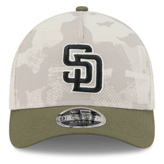 San Diego Padres 2025 Armed Forces Day 9FORTY M-Crown A-Frame Adjustable Hat - Light Beige/Olive | New Era