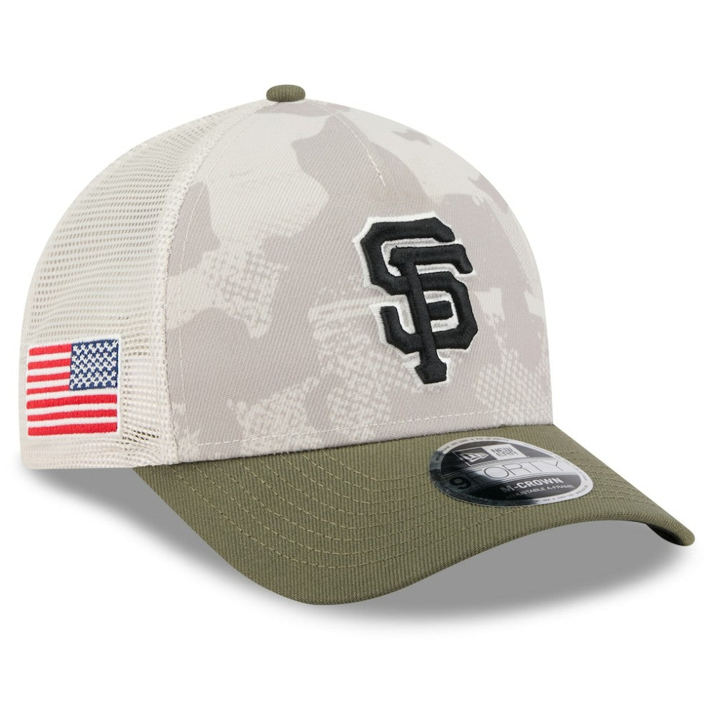 San Francisco Giants 2025 Armed Forces Day 9FORTY M-Crown A-Frame Adjustable Hat - Light Beige/Olive | New Era