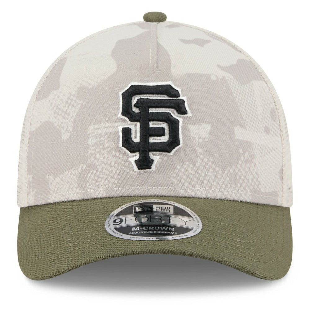 San Francisco Giants 2025 Armed Forces Day 9FORTY M-Crown A-Frame Adjustable Hat - Light Beige/Olive | New Era