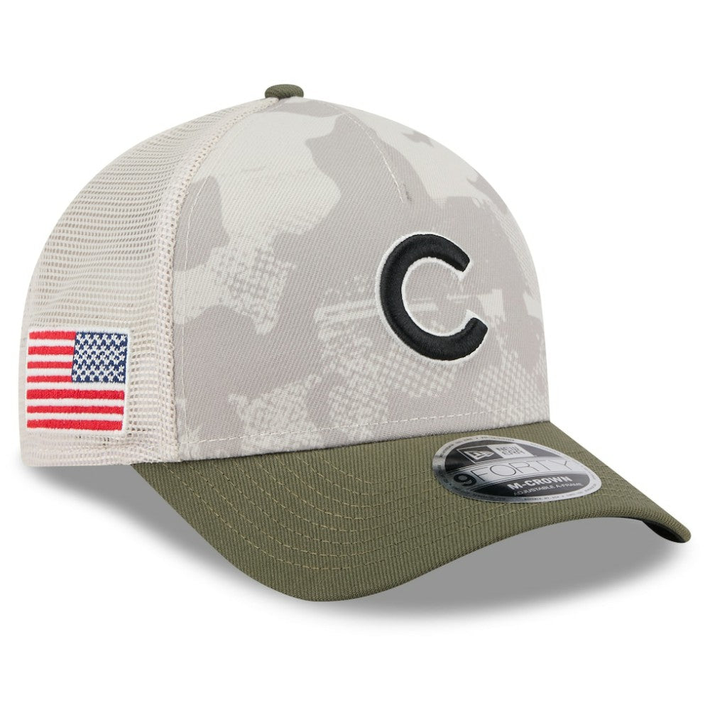 Chicago Cubs 2025 Armed Forces Day 9FORTY M-Crown A-Frame Adjustable Hat - Light Beige/Olive | New Era