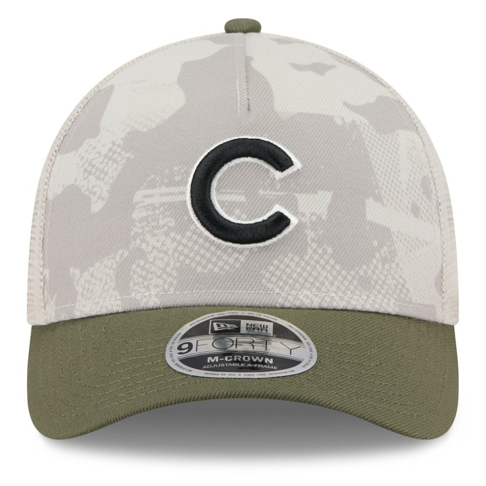 Chicago Cubs 2025 Armed Forces Day 9FORTY M-Crown A-Frame Adjustable Hat - Light Beige/Olive | New Era