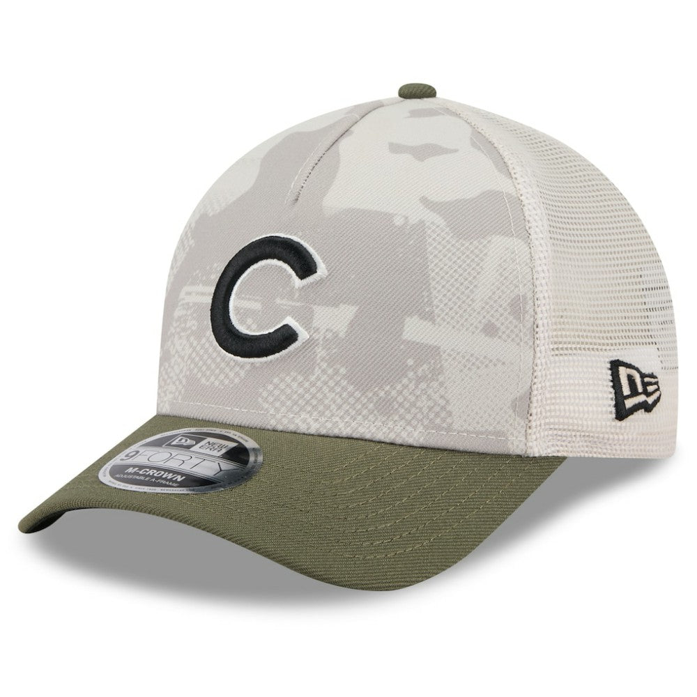 Chicago Cubs 2025 Armed Forces Day 9FORTY M-Crown A-Frame Adjustable Hat - Light Beige/Olive | New Era